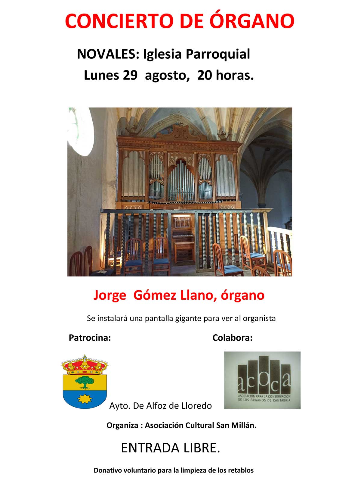 Concierto de órgano en Novales a cargo de Jorge Gómez LLano