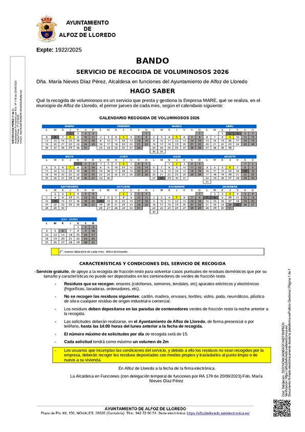 Bando: SERVICIO DE RECOGIDA DE VOLUMINOSOS 2026