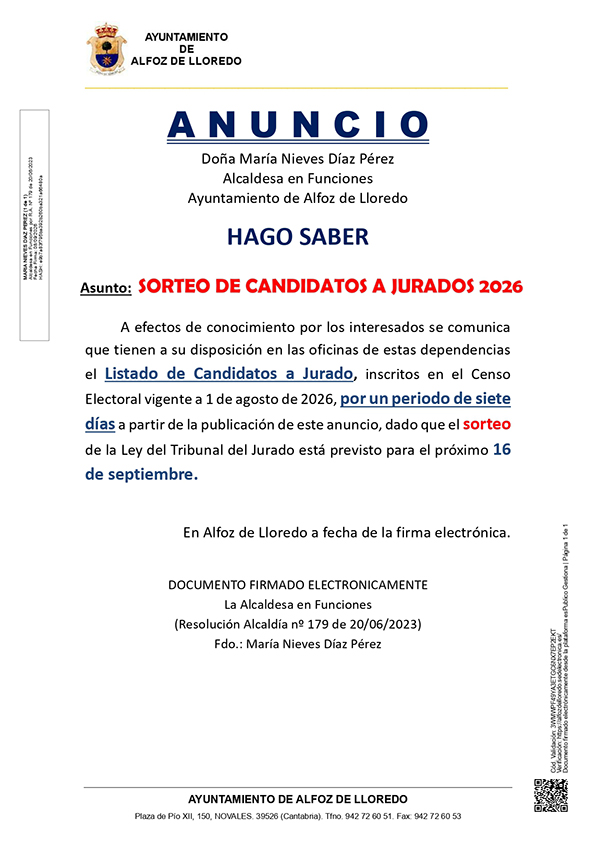 BANDO: SORTEO DE CANDIDATOS A JURADOS 2026